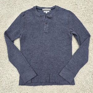 Wallace Barnes Mens Thermal Waffle Knit Henley Shirt Blue Size M Workwear